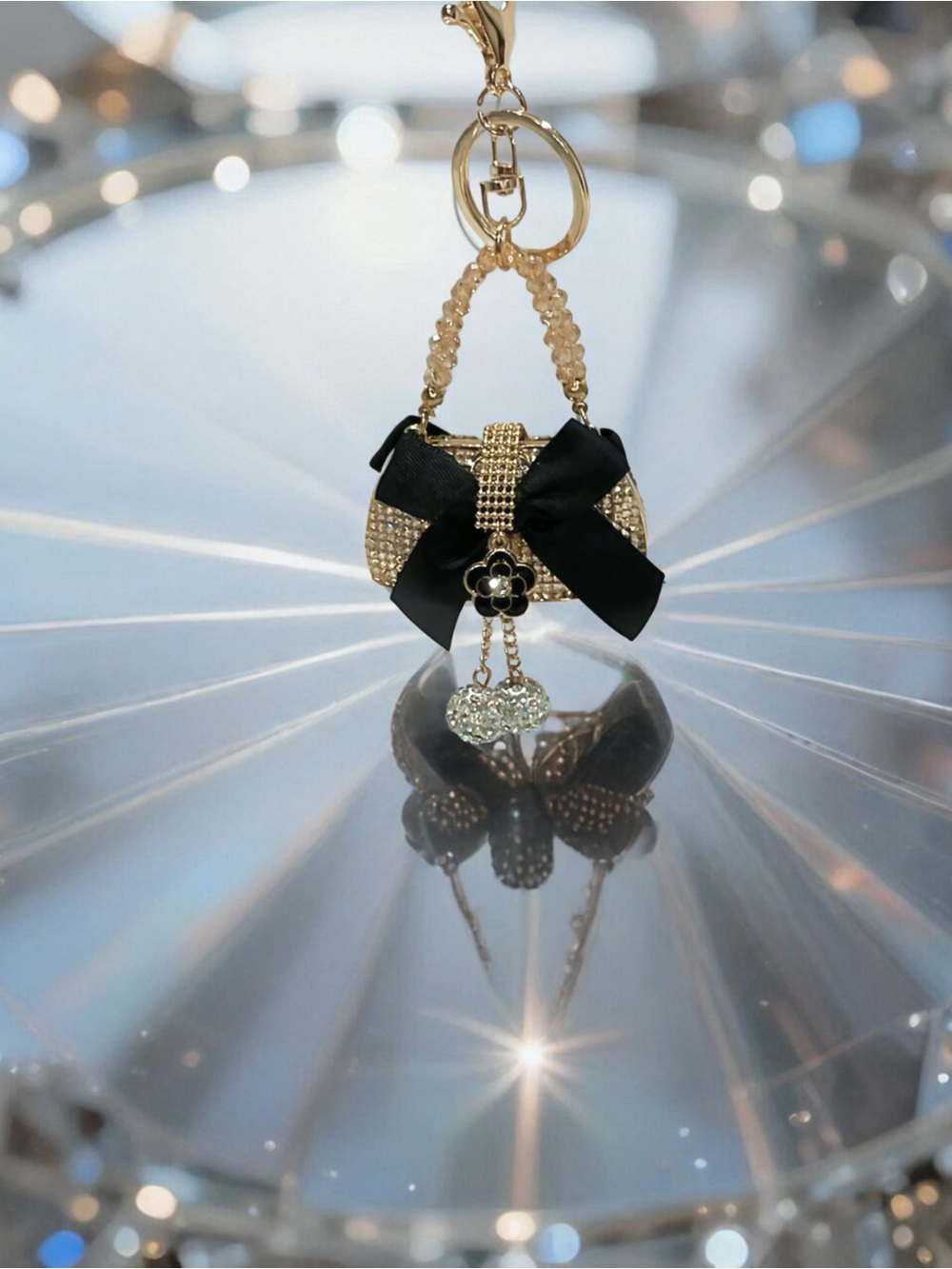 Gold and Black Crystal Mini Purse Keychain Charm